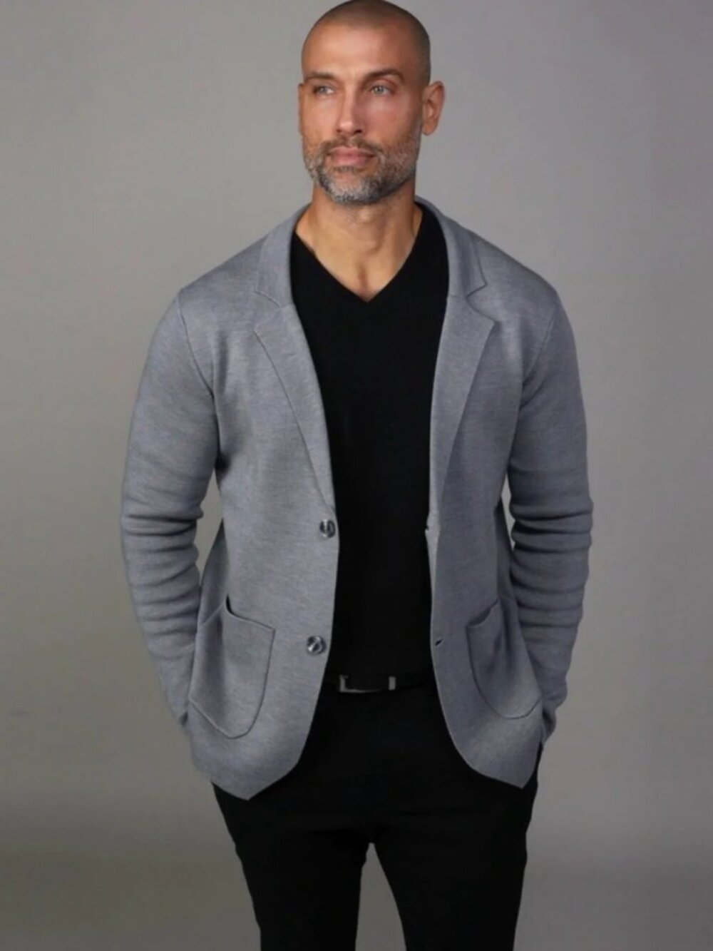 Collars & Co Milano Luxury Knit Blazer Large Deconstructed Grey XXL